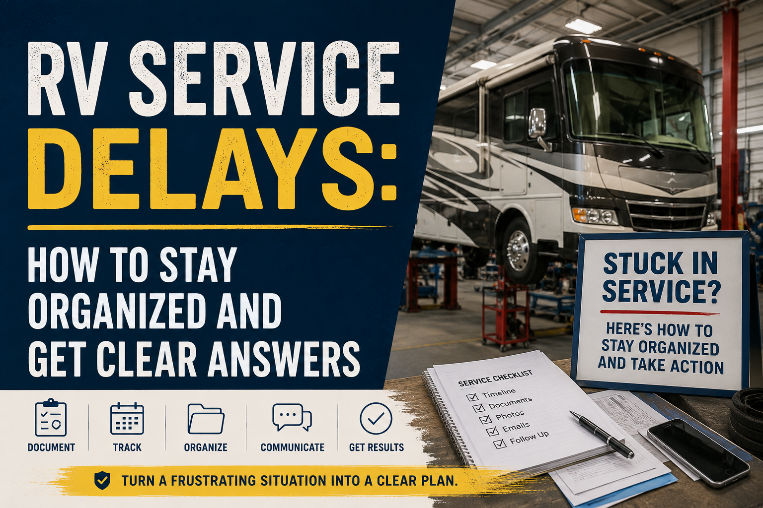 RV Service Delays: How to Stay Organized and Get Clear Answers — service checklist with timeline, documents, photos, emails, and follow-up